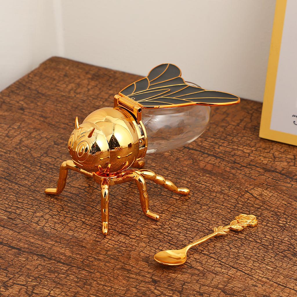 Bee Honey Pot with Spoon Decorative Bee Shaped Honey Dispenser Holder Unique Container for Syrups Condiments Home Kitchen Decor