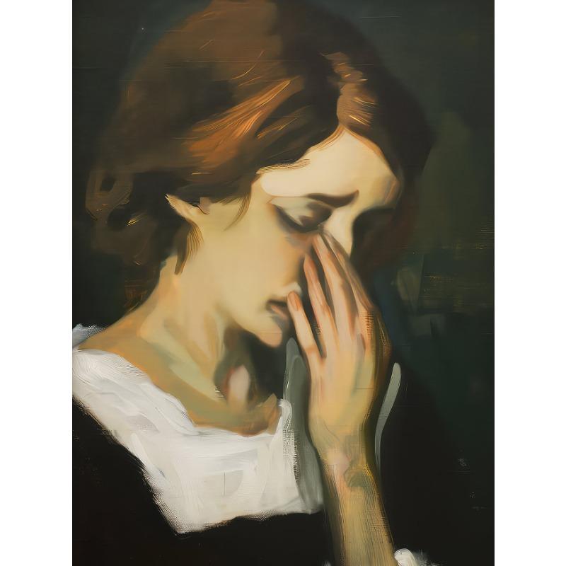 

Retro Cartoon Oil Painting Abstract Woman Covering Her Nose Poster Canvas Painting Printing Art Pictures Home Room Wall Decor 21cm×30cm NoFrame