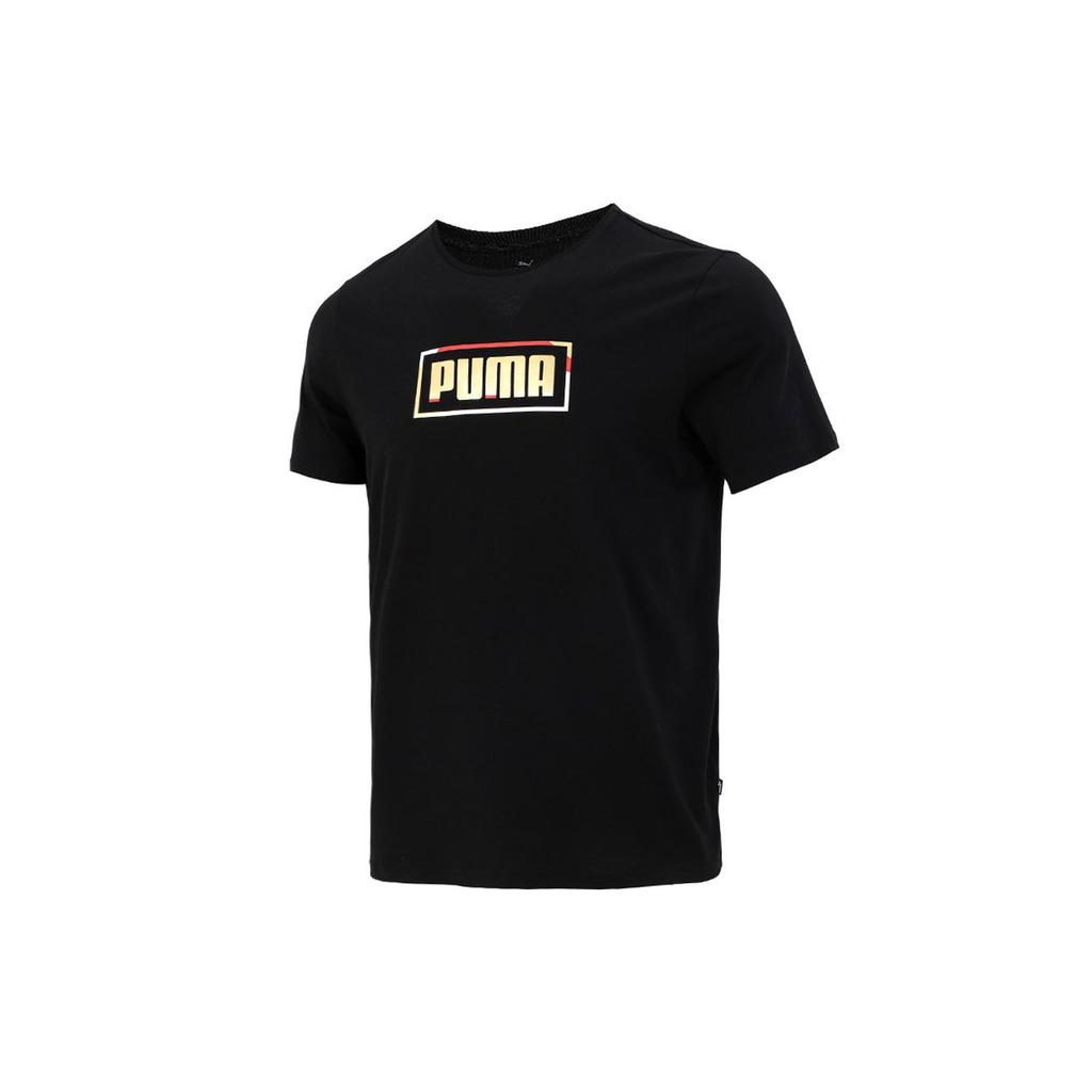 Puma Contrast Logo Print Crew Neck T-Shirt Men Tops Black 847720-01