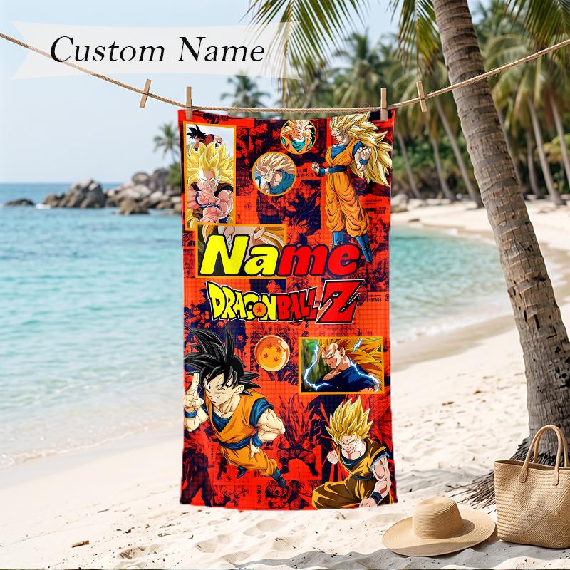 Dragon Ball Benutzerdefinierter Name Aufgedrucktes Strandtuch Personalisiertes Weiches Handtuch für Schwimmen Strand Reisen