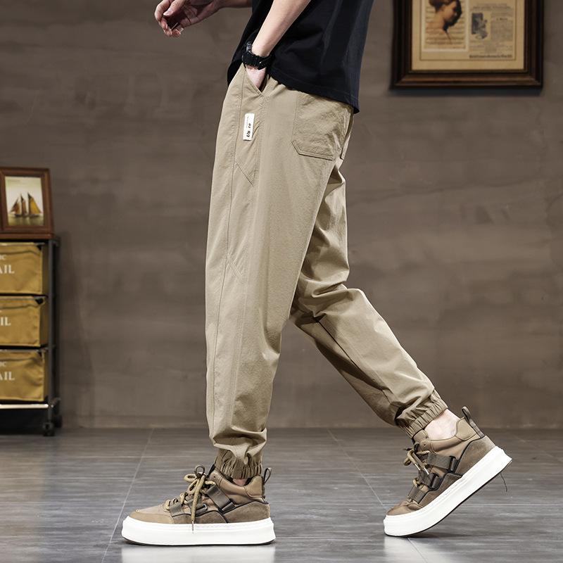 New Men's Spring Tooling Pants Men's Slim Straight Versatile Thin Casual Pants Breathable Foot Tie Trend Brand