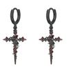 Hoop Gothic Cross Earrings with Thorn Rose Drop, Punk Rock Metal Ear for Men Women, Unisex Vintage Jewelry Gift