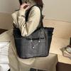 Fashion Korean Style Denim Shoulder Bag Simple Solid Color Underarm Packs PU Leather Large Capacity Canvas Tote Bag Women