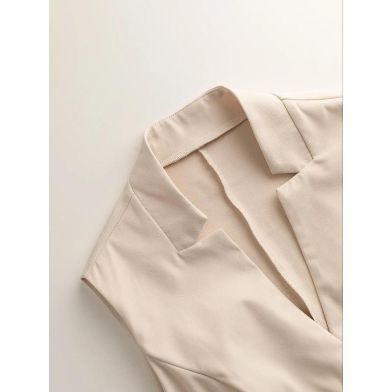 Women V Neck Sleeveless Blazer Vest with Padded Bust Single Breasted Slim Fit Casual Office Waistcoat