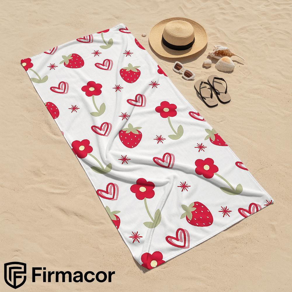 Strawberry Love Cartoon Anime Beach Towel Microfiber Quick Dry Super Absorbent Soft Bath Towel for Kids Adults Travel