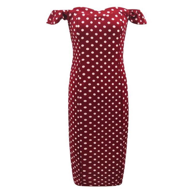 Women's Summer Sweetheart Strapless Polka Dot Line Shoulder Tight Bag Hip Sexy Side Slit Dress