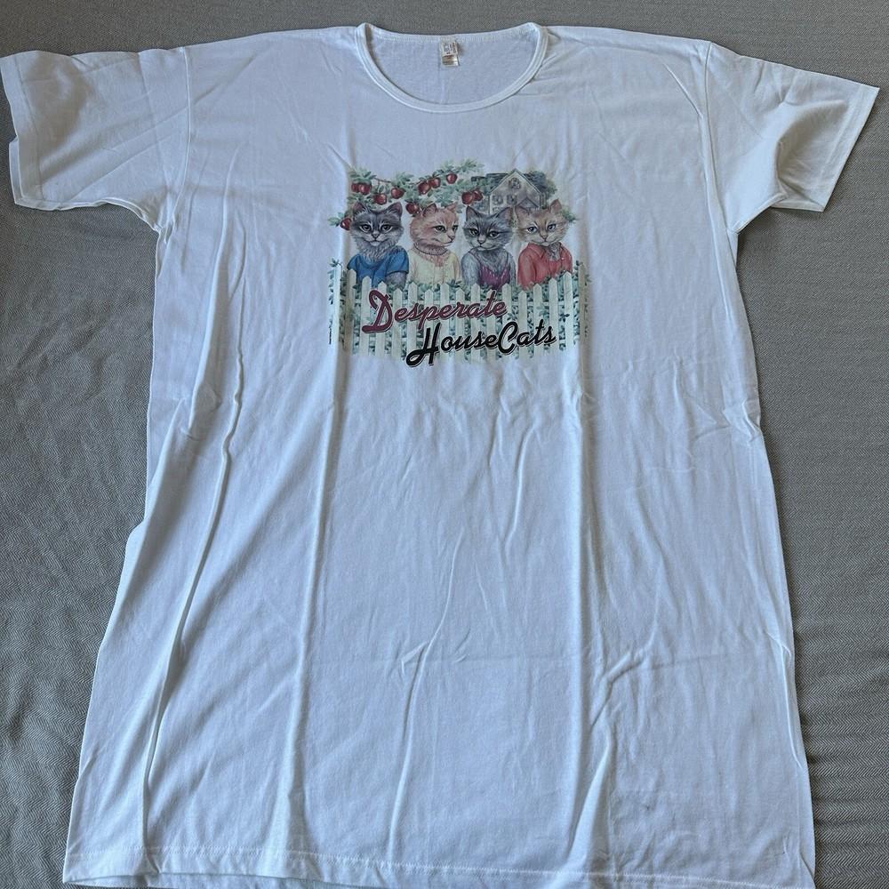 Vintage 90s Cat Lover  Size 3XL Kitty White Funny Parody Unisex T-Shirt S