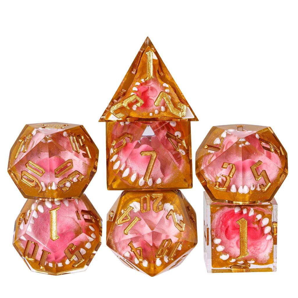 Cusdie DND Sharp Edges Dice with Small Filler 7Pcs Handcrafted D4-D20 Polyhedral Dice Set for D&D Role Playing Board Games