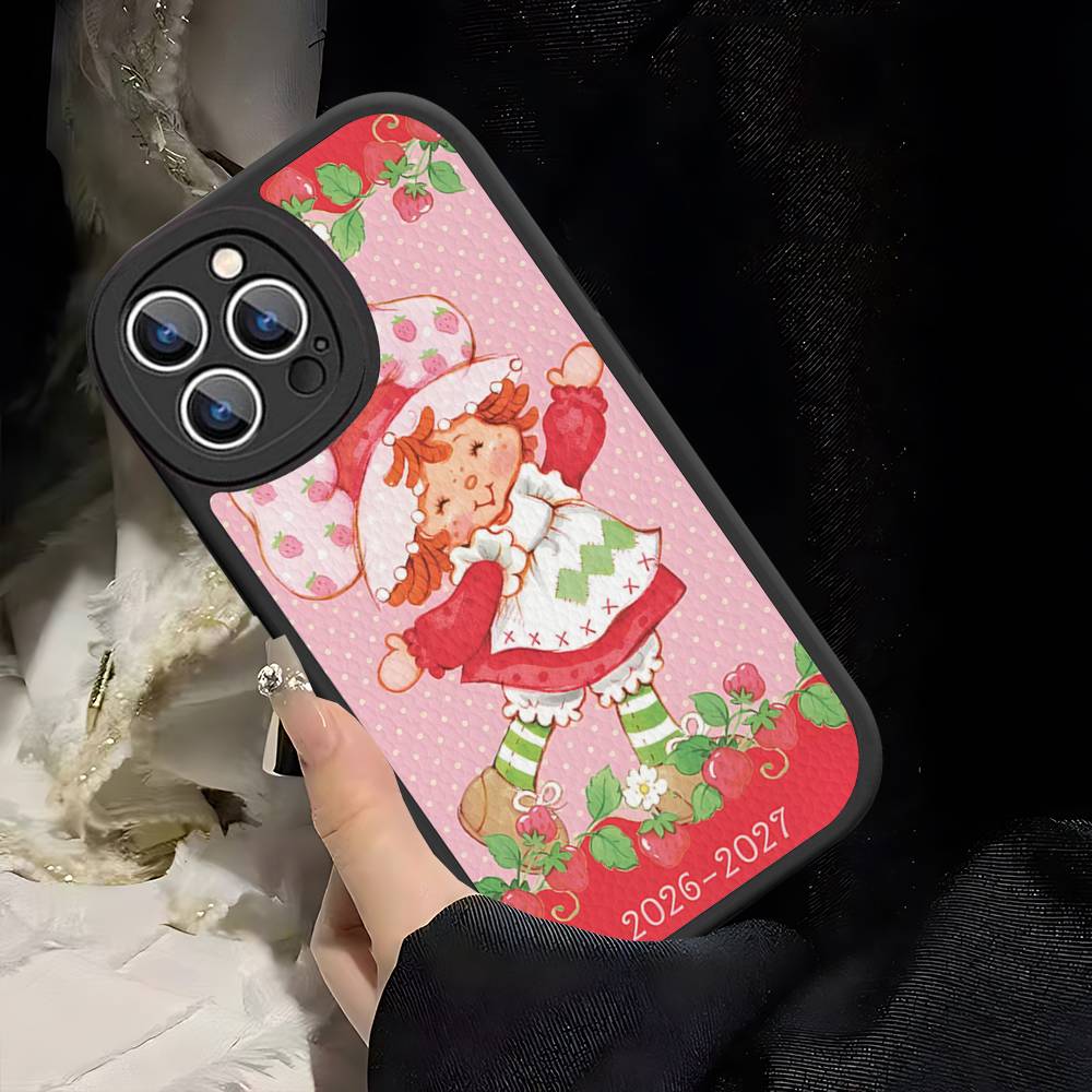 Cartoon Girl S-Strawberry S-Shortcake For IPhone 16 15 14 13 12 11 Pro Max Plus Shockproof Leather Soft Phone Cover