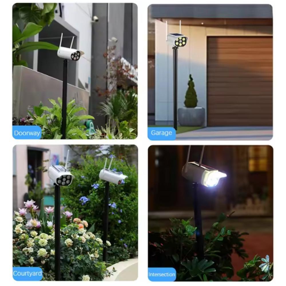 Ground Spike Solar Motion Sensor Light, 360° Rotating Outdoor Garden Light, 3 Modes Security Light with Dummy Camera & USB Dual