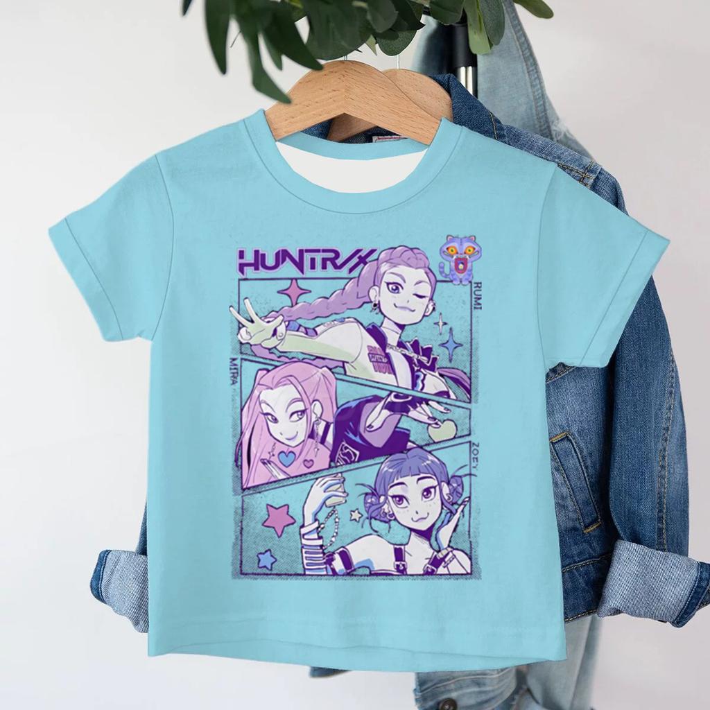 KPop Demon Hunters Cartoon Print Kids 3D Mesh T-shirts Summer Short Sleeve Tees Boys and Girls Clothes Casual Tops