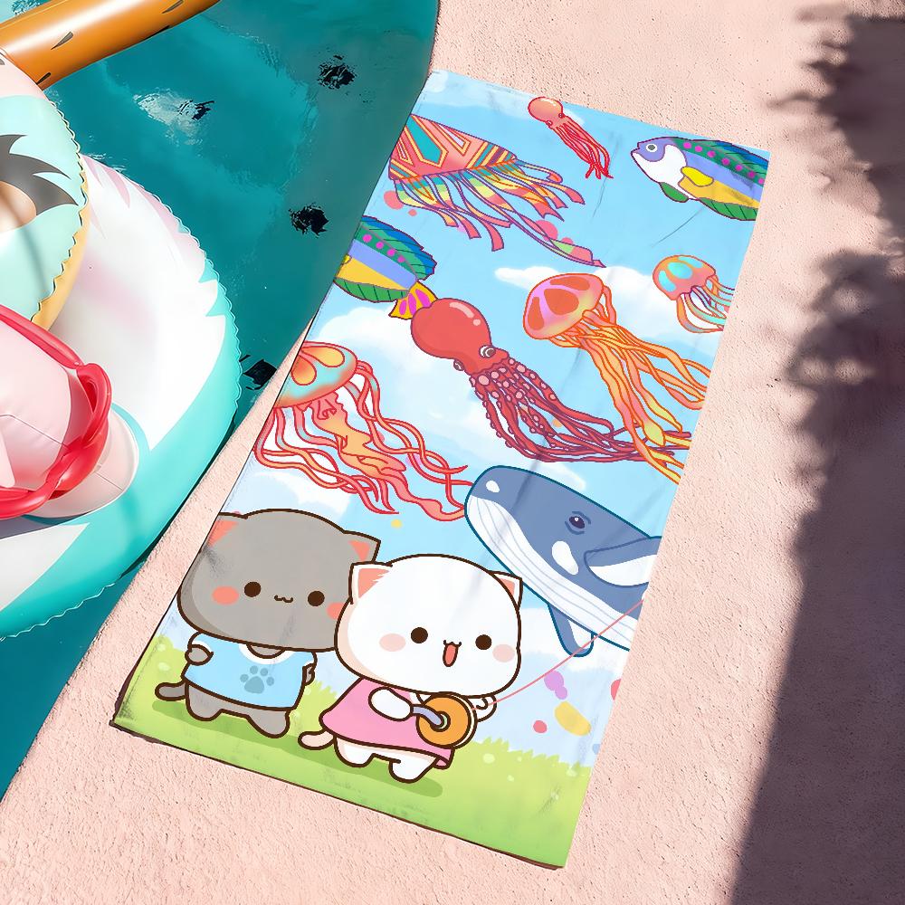 

1pc soft waterproof Cartoon Cute Peach-Mochi Cat Towel Quick Dry Soft Yoga Swimming Fitness Mountain Climbing Large Beach Towels W30*H60(CM)