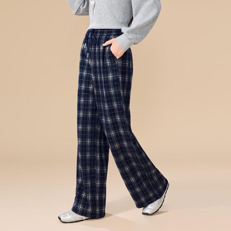 IEF Fashion Winter Plaid Lined Wide-Leg Pants