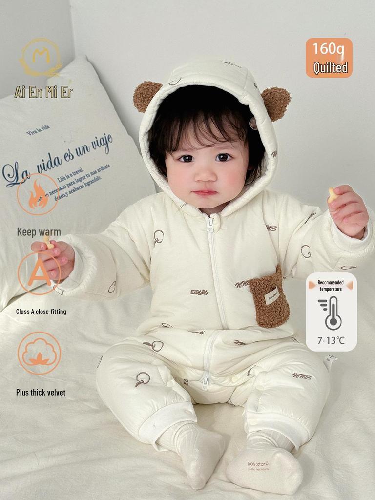 Mai Enmi'er Cotton Baby Outerwear - 160g, Zipper, Autumn/Winter Jumpsuit, Class A Plus Velvet, Thickened for Infants