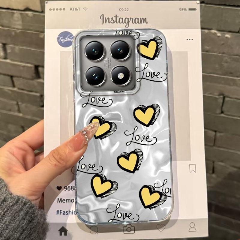 Cute Love Heart Bow Girls Water Texture Phone Case For Xiaomi 14T 13T Pro 14Tpro 11 Lite 5G NE Silicone Shockproof Fundas Cover