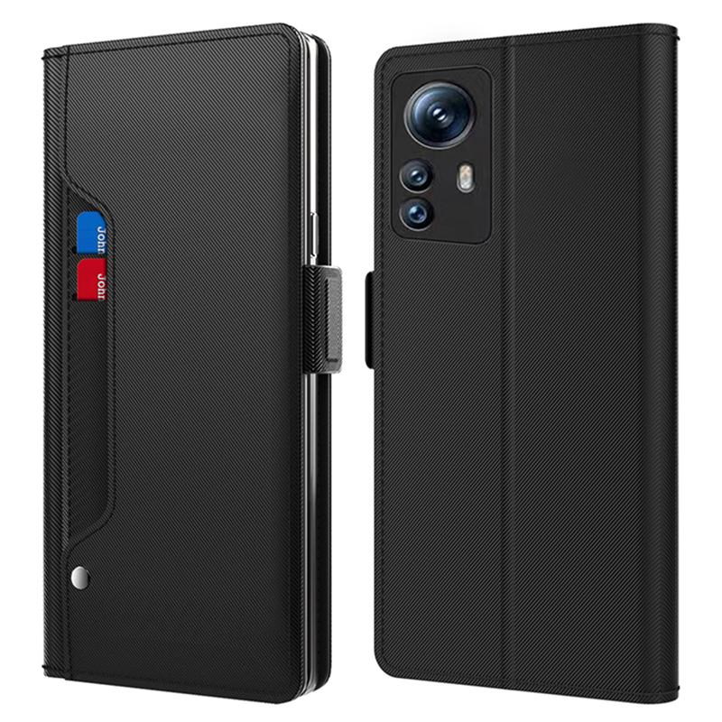 

For Xiaomi Redmi Note 12S 4G PU Leather Stand Case Card Slot Phone Cover with Mirror Function Black