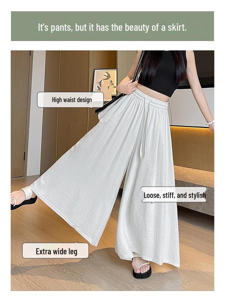 Women's High-Waisted Linen-Cotton Wide-Leg Pants: Loose, Slimming, Versatile, Textured Nine-Point Culottes