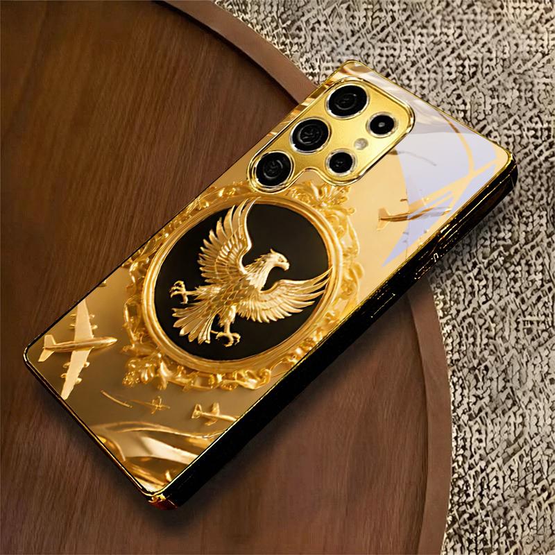 Aureate Aviation Badge Electroplated Golden Phone Case For Samsung S25 Ultra S21 S22 FE S23 Plus S24 S20 S26 Note 10+ 20 Cover