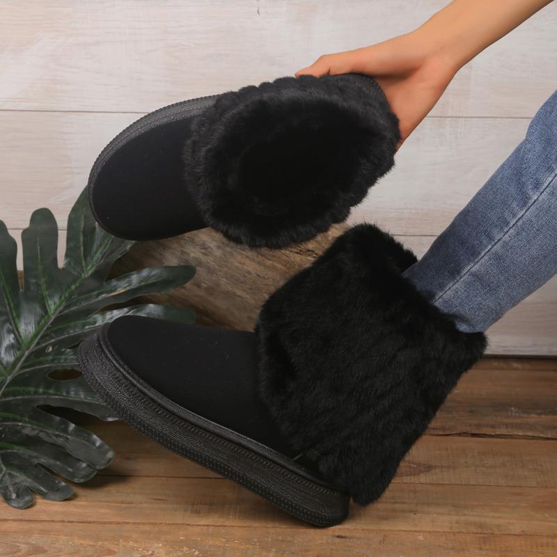 Autumn and winter fashion new thick-soled round head fluffy flanged short boots velvet warm versatile warm snow boots