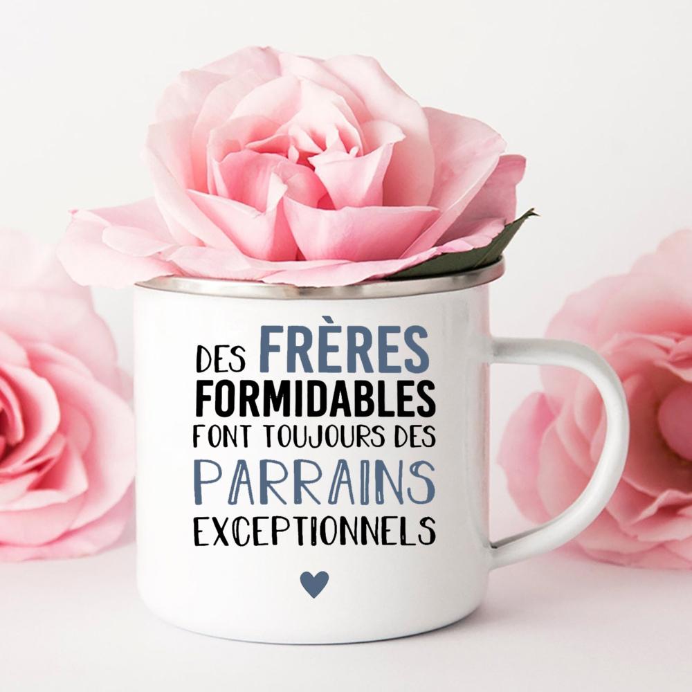 Würden Sie meine Patentante sein? Emaille-Becher, Tasse, Milch trinken, Kaffeetassen, Marraine Parrain, Anfrage, Retro-Becher, beste Geschenkidee