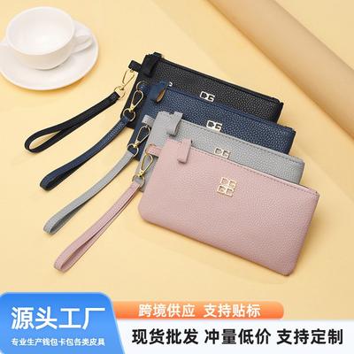 Pochette fine pour femme Portefeuille à main en cuir PU Porte-téléphone Porte-cartes Trajet quotidien