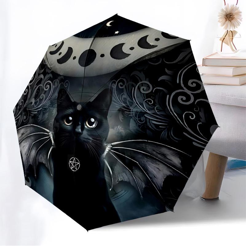 1PC Moon Cat Automatic Folding Umbrella - Compact 8-Rib Design, Durable Plastic & Iron, Lightweight for Outdoor Daily Use, Festive Gift063