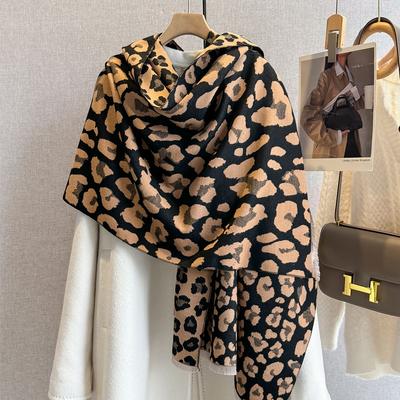 Shawl Warm Winter Scarf Women Leopard Stripes Cashmere Pashmina Thick Wrap Head Neck Foulard Luxury Blanket Echarpe