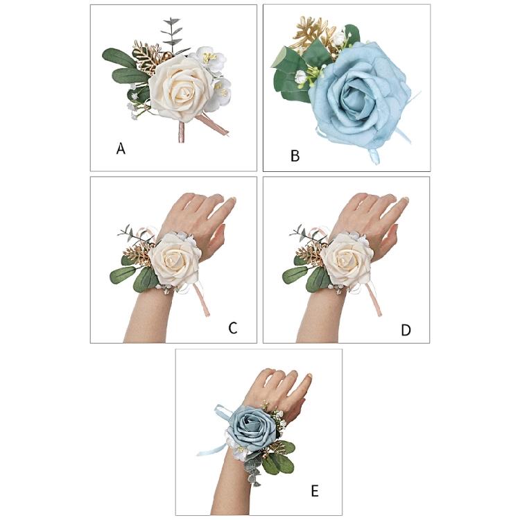 Artificial Flower Boutonniere Fabric Wrist Corsage for Groomsmen Bridesmaids