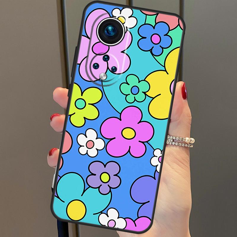 Groovy Flowers Hippie Bohemian Floral For Huawei P40 Lite P20 P30 Pro Nova 9 Nova 5T P Smart 2019 Case For Honor 50 8X 9X 10i
