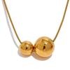 Minimalist Stainless Steel Round Ball Beads Pendant Necklace Waterproof Metal Gold Color Trendy Sweater Chain Necklace for Women