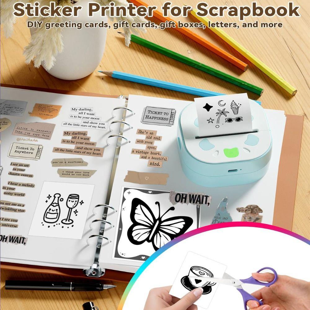 With 3 Paper Rolls Sticker Printer Inkless Printing Thermal Printers  Study Notes