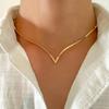 New Vintage Simple Flat Snake Chain Choker Necklace for Men Creative V Shape Pendant Clavicle Chain Male Punk Jewelry New