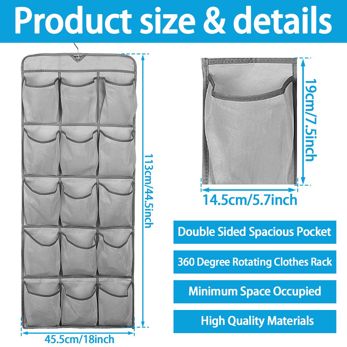 

Двусторонний подвесной органайзер для обуви с 30 большими карманами, полки для хранения в шкафу с вращающейся вешалкой, экономящий место стеллаж для хранения в спальне 1pc серый