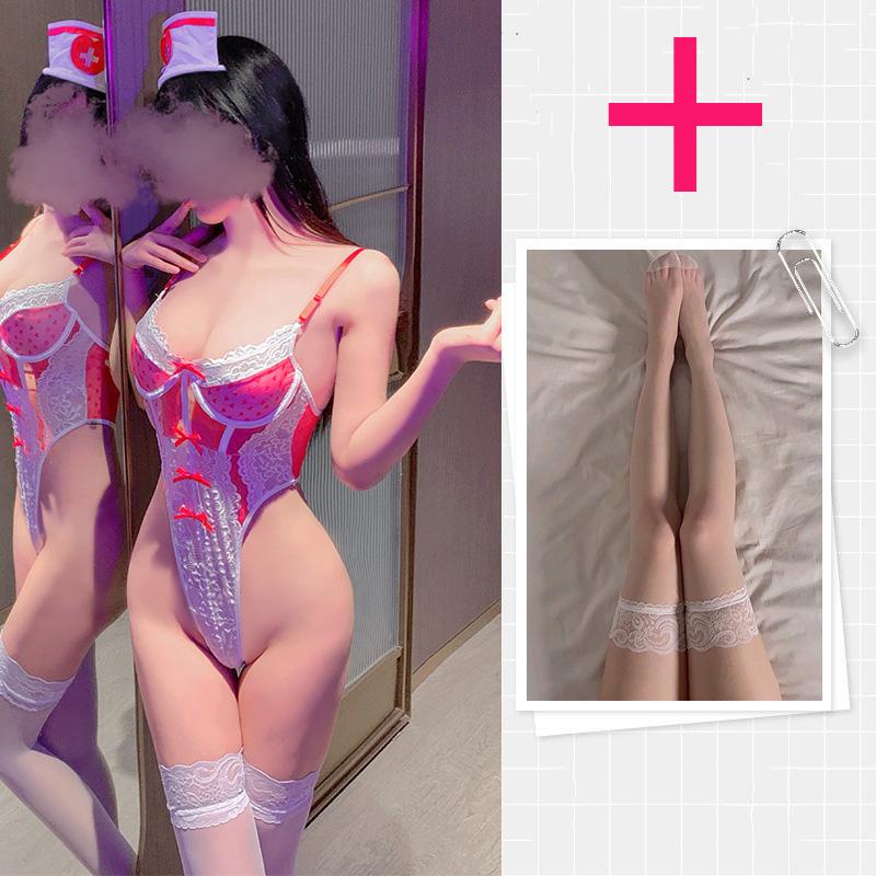 Sexy Lingerie Pure Desire Nurse Uniform Lace Bow Heart-shaped See Through Jumpsuit Sexy Adult Female Latex Sexy Women Sex Shop