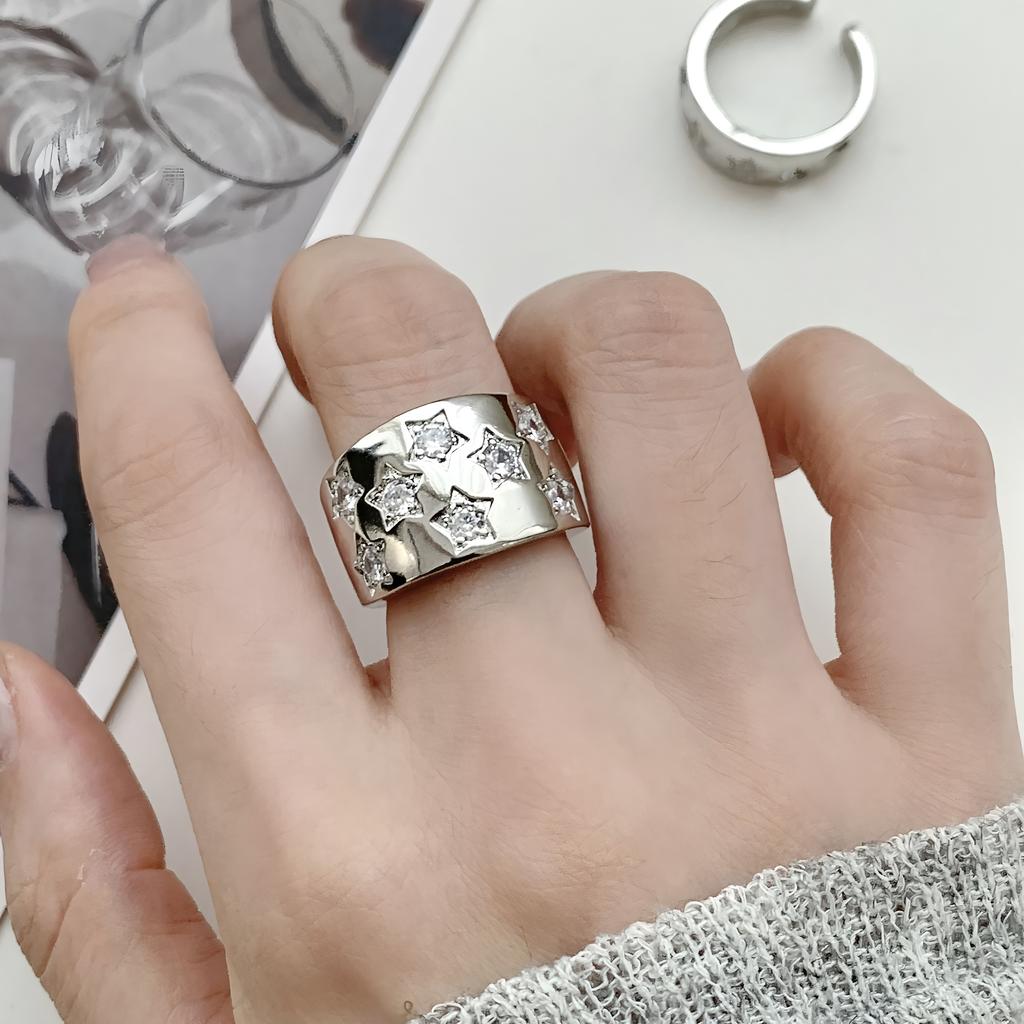 PANJBJ 925 Silver Geometry Crystal Ring For Women Ellipse Exaggerated Punk Water Drop Open Jewelry Gift