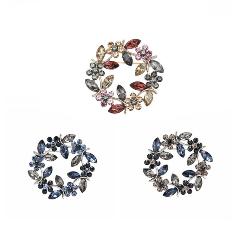 Zinc Zinc Alloy Olive Wreath Brooch Wreath Women Brooch Cute Rhinestone Olive Branch Pin  Gifts