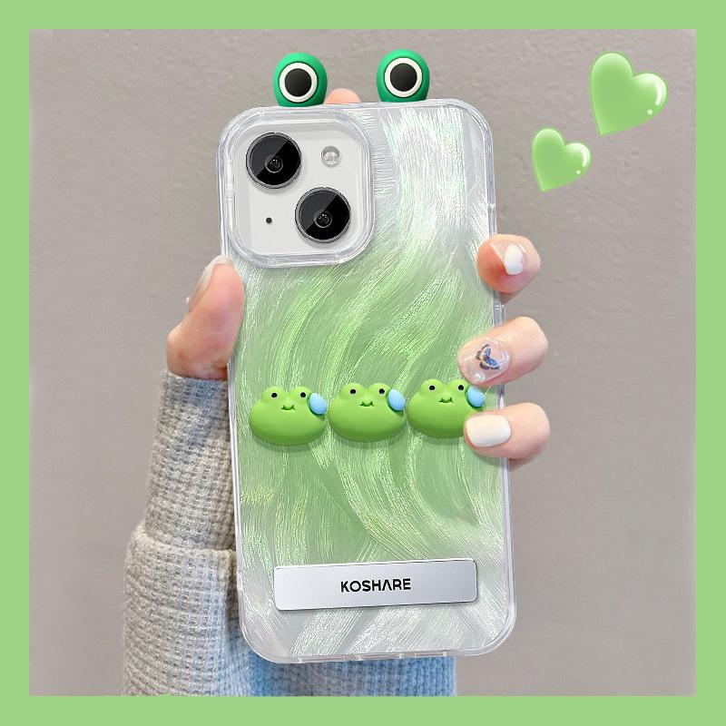 Suitable for Apple 15pm Mobile Phone Case Summer IPhone 14 Sweat Frog Doll Invisible Bracket 13 Feather Yarn IMD