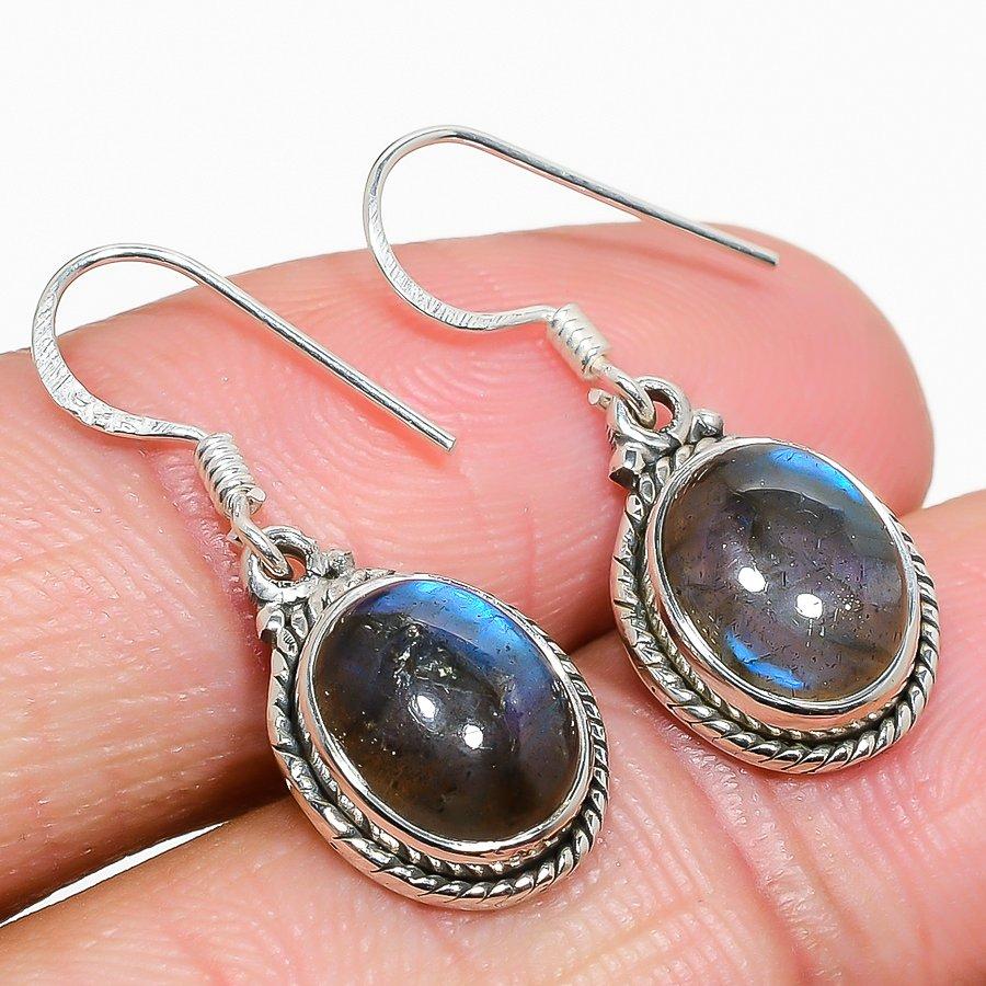Natural Labradorite Gemstone 925 Solid Sterling Silver Gift Earring 1.25" f3j82