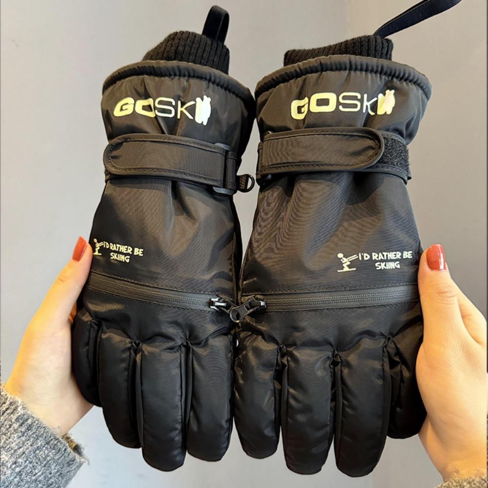 Thick Skiing Gloves Plush Winter Warm Gloves Protective Gears Snow Gloves Riding чёрный