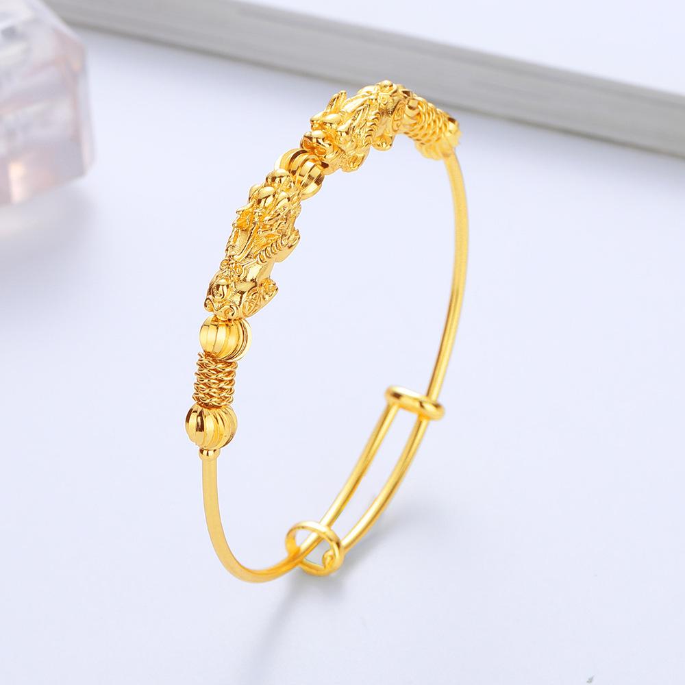 Ethnic Style 3D Pixiu Bracelet for Women: Gold-Plated, Color-Retaining, Creative & Fashionable Wristband Jewelry