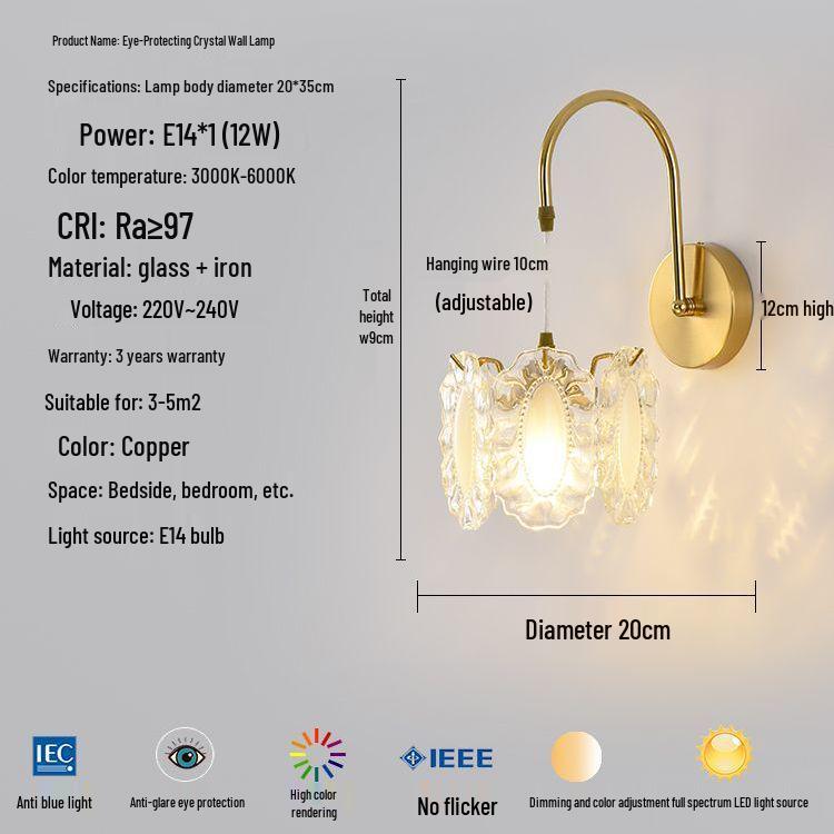 Modern Luxury French Glass Wall & Bedside Lamp for Bedroom, Corridor, and Hall