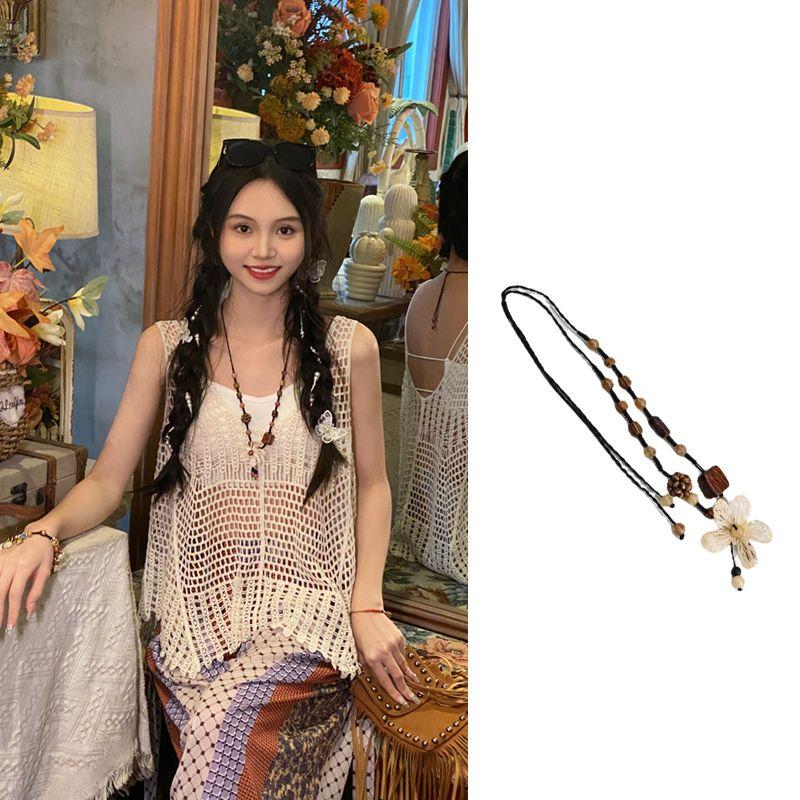 

Sweet 18 Bohemia Retro Hand-Woven Five-Leaf Flower Easiest for Match Pendant Door Frame Lanyard Necklace Ornament Picture Color