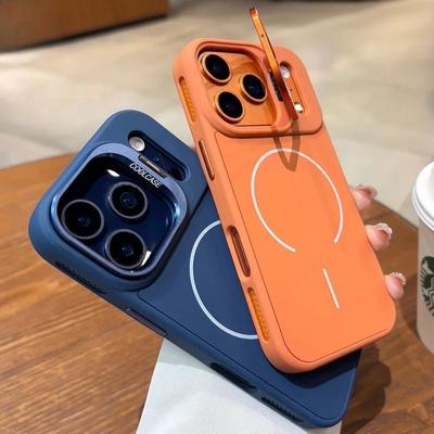 Luxury Silicone for Magsafe Case for iPhone 17 16 15 14 13 12 Pro Max Lens Stand Holder Cover for iPhone Air 16 Plus