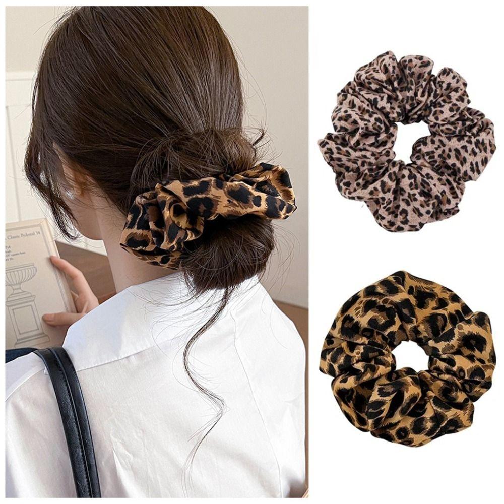Vintage Leopard Print Scrunchies Fabric Hair Band Fashion Ponytail Holder Hair Accessories