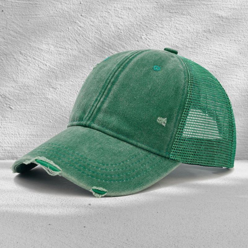 Washed mesh cap soft top light plate holes summer breathable sun protection new casual hollow mesh cap embroidery