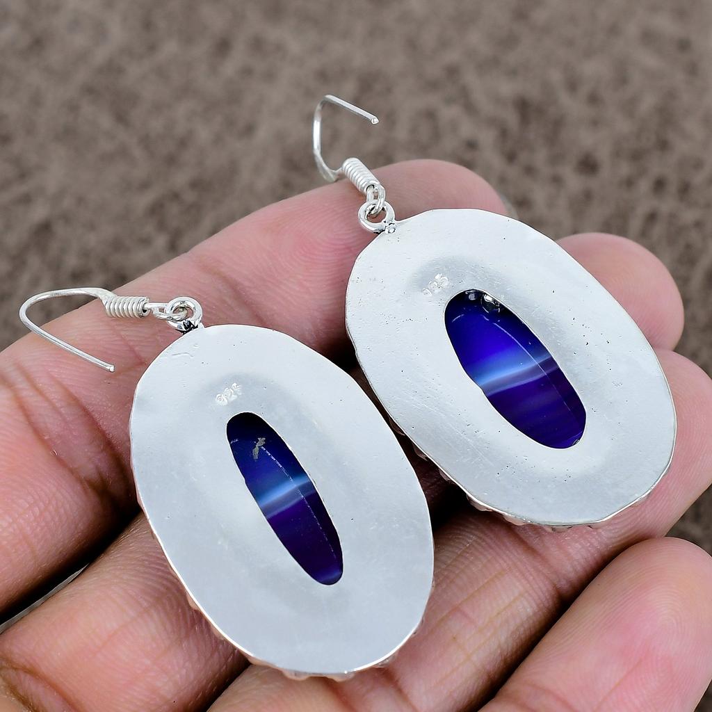 Purple Lace Agate Gemstone 925 Sterling Silver Jewelry Earring 2.29" KKG-698