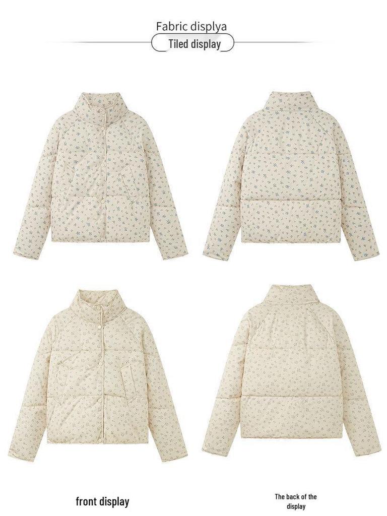 2024 Winter Women's Floral Down Cotton Jacket – Loose Fit, Korean Cute Academy Style