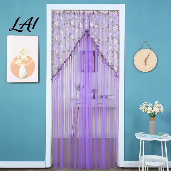 Light Filtering Balcony Partition Sheer Lace Door Curtain Embroidered Floral Doorway Curtain with Beads No Drill Rod Pocket Room Divider for Bedroom