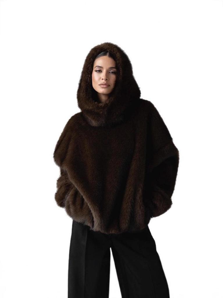 Women's Eco-friendly Faux Fur Coat: REACH Certified Hooded Pullover