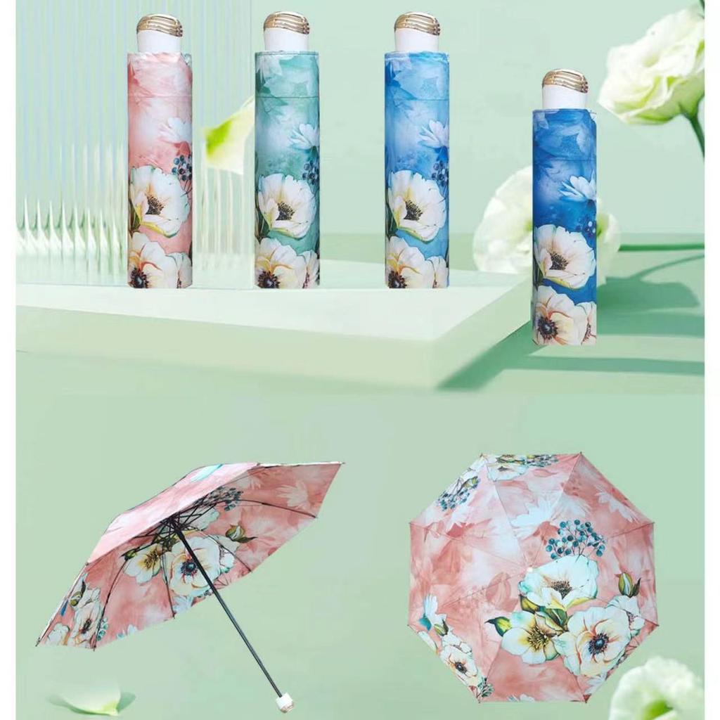 Dual-Use Three-Fold Black Glue UV Protection Oil Painting Umbrella
